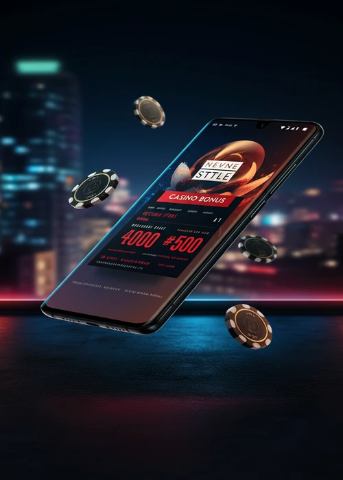 Grafica accattivante del bonus di benvenuto I7bet per nuovi utenti con evidenziato 'fino a 500€' e il codice 'CASINO100'.